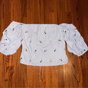 LUCY PARIS Embroidered Puff Sleeve Off-Shoulder Blouse - Size M